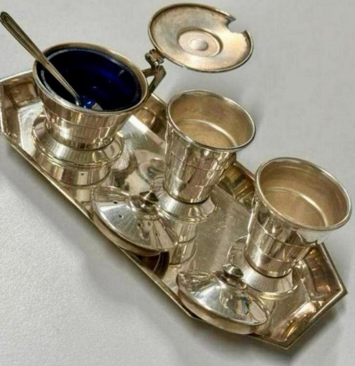 Vintage EPNS Cruet-Set Verzilverde Specerijen potjes 1960, Antiek en Kunst, Antiek | Servies los, Ophalen of Verzenden