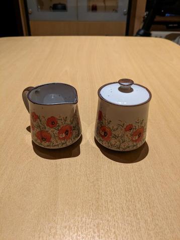 Pot à lait & sucrière Vintage en céramique « Coquelicots » beschikbaar voor biedingen