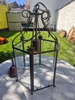 Vintage hanglamp met lantaarn van glas en metaal, Ophalen, Glas