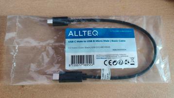 Allteq USB C Male to USB B Micro Male kabel 0.2m