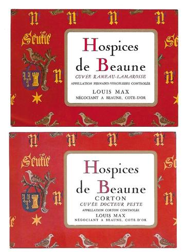 Lot van 2 zeer oude en zeldzame etiketten Hospices de Beaune beschikbaar voor biedingen