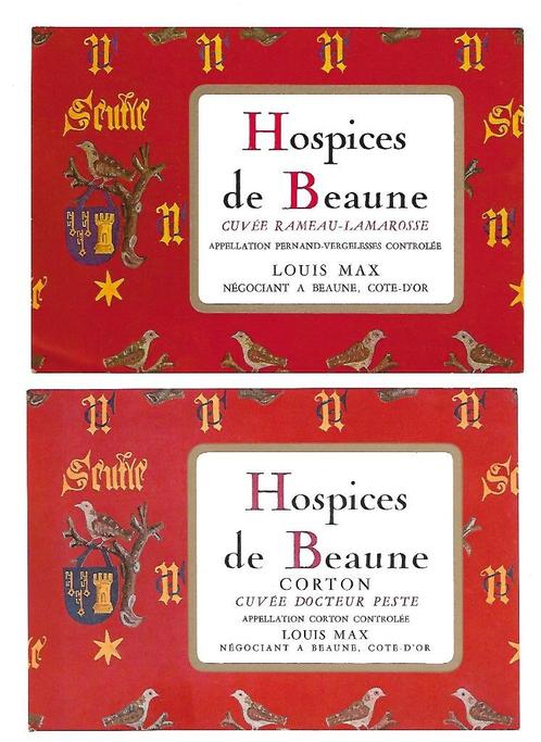 Lot van 2 zeer oude en zeldzame etiketten Hospices de Beaune, Verzamelen, Wijnen, Zo goed als nieuw, Rode wijn, Frankrijk, Ophalen of Verzenden