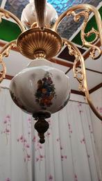 Lustre faïence / laiton à 6 branches - motifs floraux