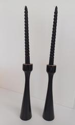2 zwarte houten Kinta kandelaars, Gebruikt, 25 tot 50 cm, Zwart, Ophalen of Verzenden