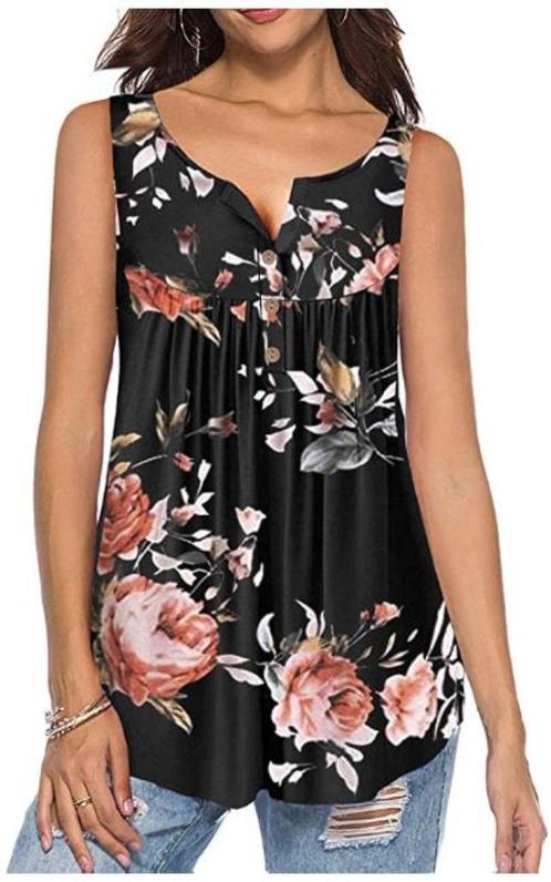 Top Débardeur fluide sans manches noir à fleurs, Kleding | Dames, Topjes, Nieuw, Zwart, Zonder mouw, Verzenden
