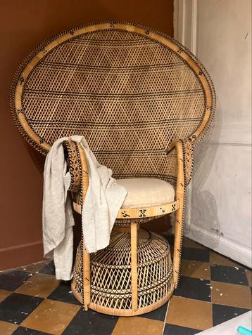 Pauwenstoel - Emmanuelle stoel jaren ‘60- ‘70, Bohemian - vintage - Ibiza stijl, Osier ou Rotin, Comme neuf, Brun