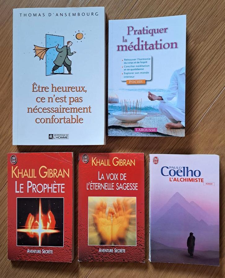 5 livres:bonheur;méditation;Khalil Gibran ;Coelho, Livres, Philosophie, Utilisé, Général, Enlèvement ou Envoi