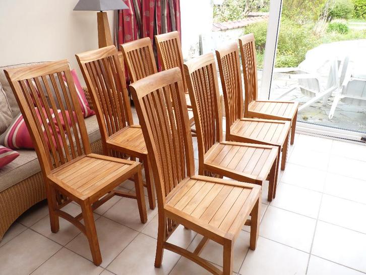 8 CHAISES EN TECK MASSIF NATUREL, Maison & Meubles, Chaises, Utilisé, Cinq, Six Chaises ou plus, Bois, Autres couleurs, Enlèvement