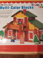 Zeer mooie leerzame houten blokken doos in kleurrijke blokke, Ophalen of Verzenden