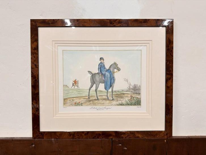 Engelse prent Ruiter in notenhouten lijst, Antiquités & Art, Antiquités | Bureau & Affaires, Enlèvement