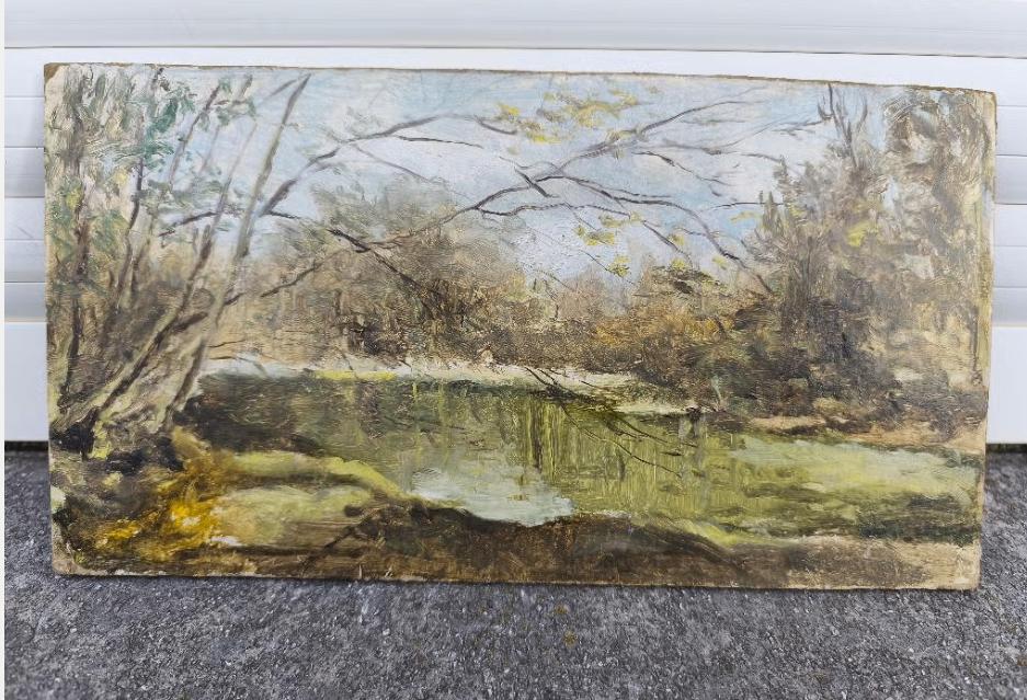 Huile sur carton étang des enfants noye, Antiquités & Art, Enlèvement ou Envoi