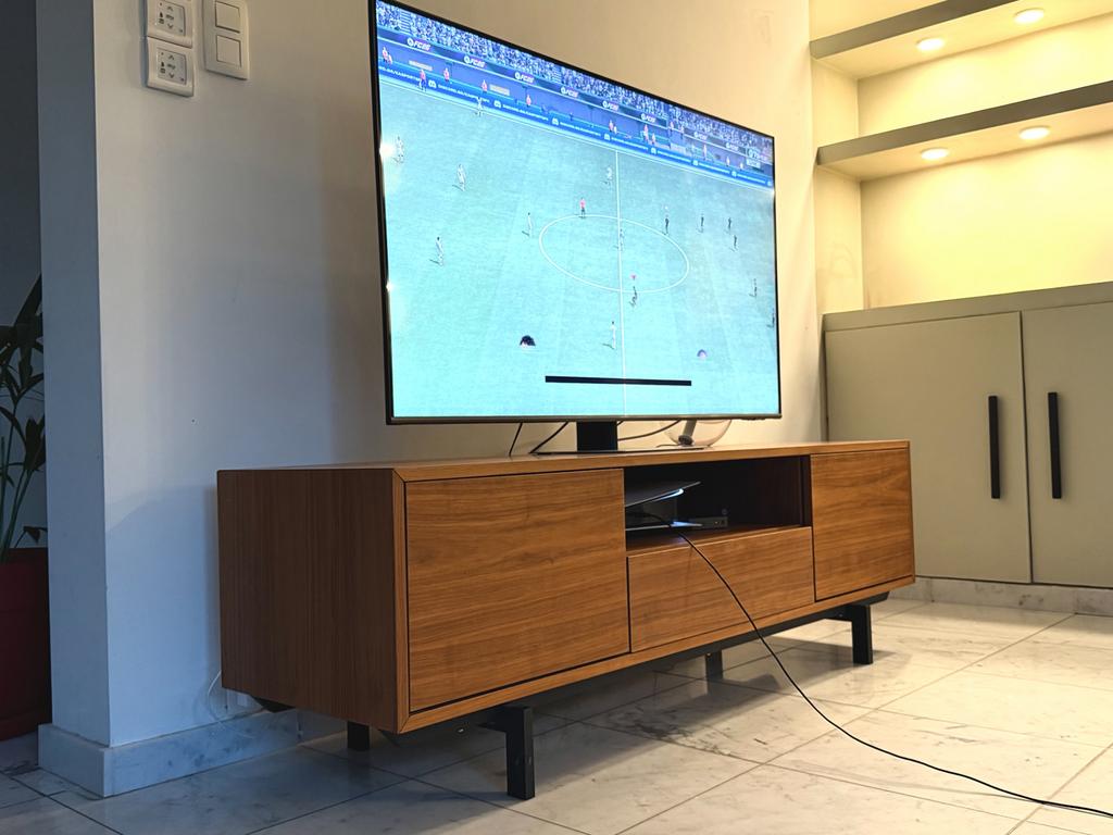 Meuble TV Design Noyer – Style Scandinave / Vintage – 160 cm, Ophalen, Zo goed als nieuw