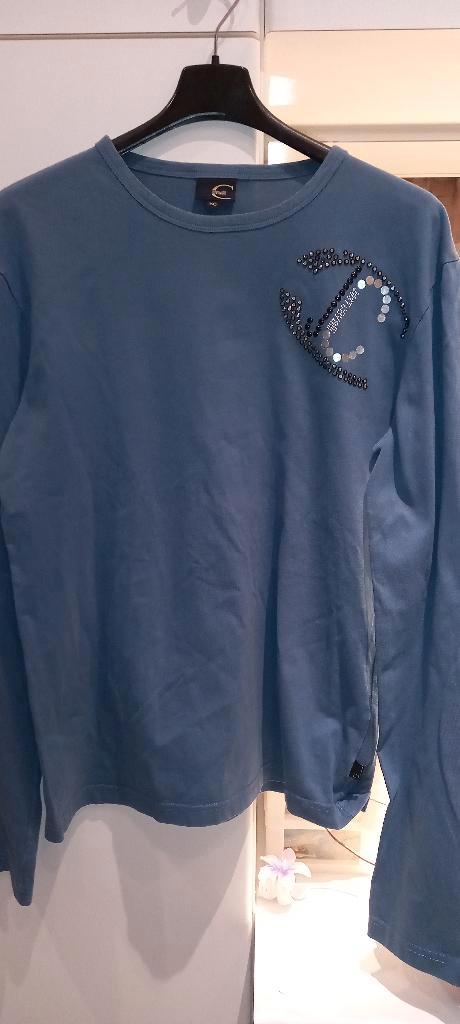 Blauwe longsleeve steentjes logo Just Cavalli maat 50, Kleding | Dames, Blouses en Tunieken, Zo goed als nieuw, Maat 46/48 (XL) of groter