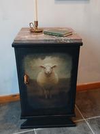 Antieke nachtkastje zwart met wit schaap, Huis en Inrichting, Ophalen