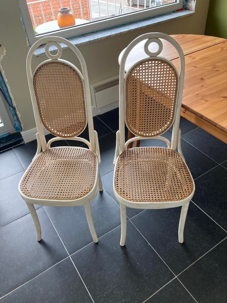 4 Rieten/houten storlen, Huis en Inrichting, Stoelen, Ophalen, Gebruikt, Vier