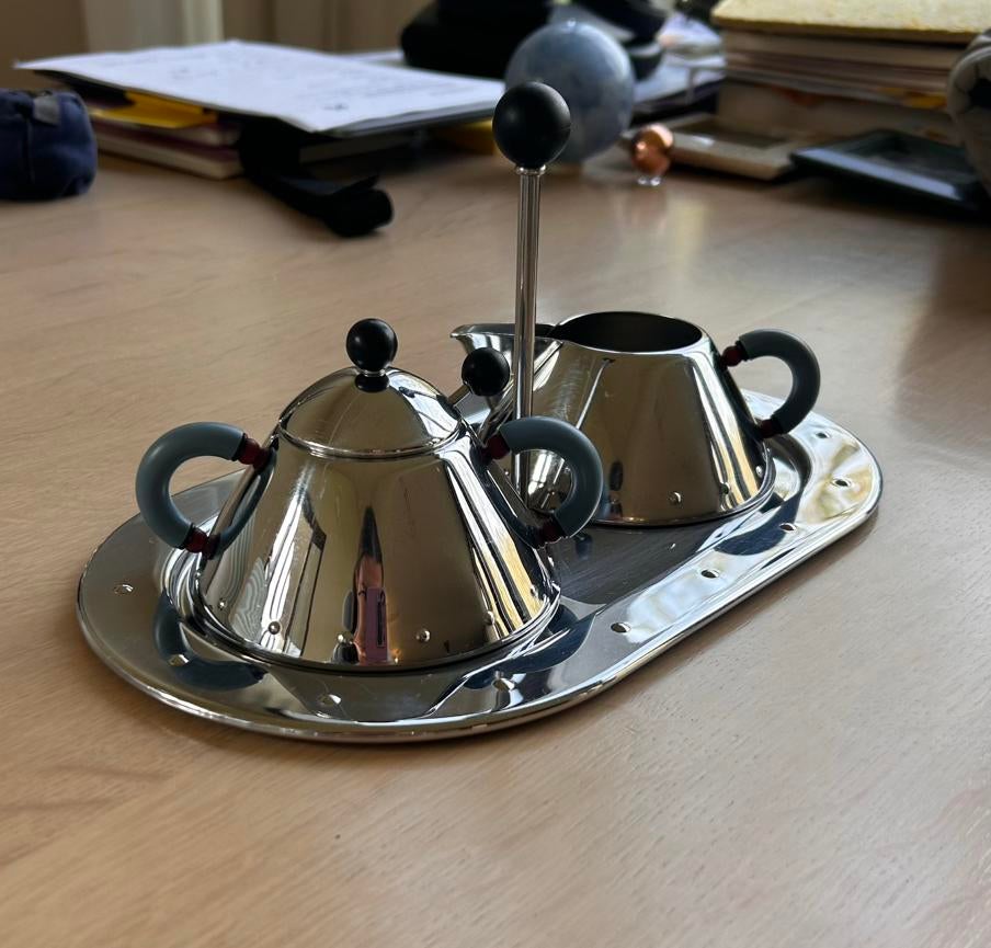 Alessi Michael Graves Chrome Set melk & suiker, Huis en Inrichting, Keuken | Servies, Gebruikt, Kop(pen) en/of Schotel(s), Effen