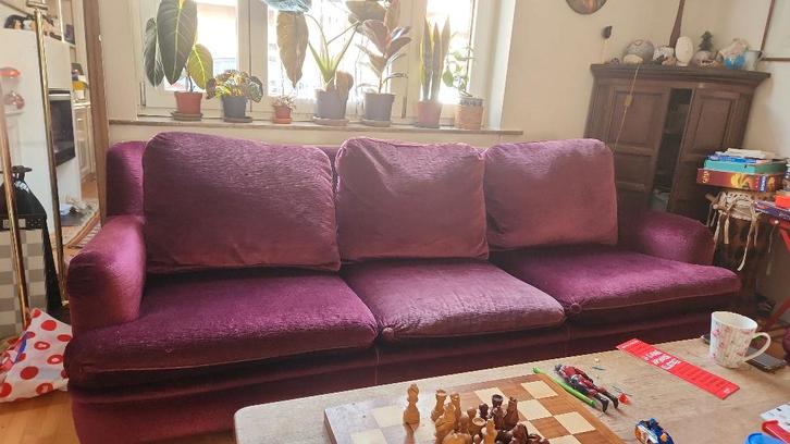Ensemble salon velours prune – canapé 3 places + 2 fauteuils, Maison & Meubles, Canapés | Coins salons complets, Utilisé, Tissus