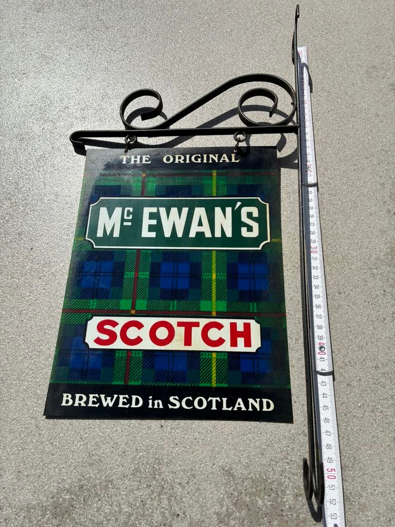 Enseigne publicitaire ancienne MC Ewans scotch, Collections, Enlèvement, Utilisé, Panneau, Plaque ou Plaquette publicitaire