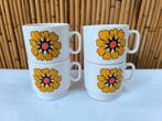 4 tasses vintage 1970 Pagnossin, Italy, fleurs jaunes, Uni, Enlèvement ou Envoi, Céramique, Utilisé