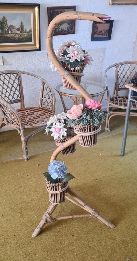 Porte-Plantes "Cobra" Vintage – Rotin & Bambou (Années 70), Enlèvement, Intérieur