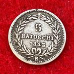 Rare Pièce en Argent de 5 Baiocchi de 1843 Italie, Enlèvement ou Envoi, Argent
