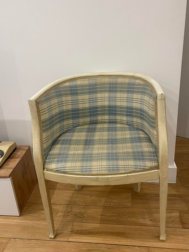 Fauteuil Bridge Vintage à Carreaux, Maison & Meubles, Enlèvement ou Envoi, Comme neuf, Bois