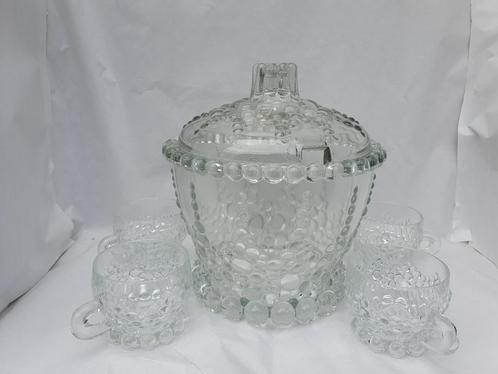 Waltherglas Punch Bowl Duitsland  met 4 bijhorende kopjes., Antiquités & Art, Antiquités | Verre & Cristal, Enlèvement ou Envoi