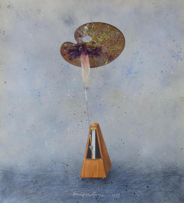 DOMINIQUE AMPE / FIGUUR / ORIGINEEL WERK / 110x100cm PANEEL, Antiek en Kunst, Kunst | Schilderijen | Modern, Ophalen