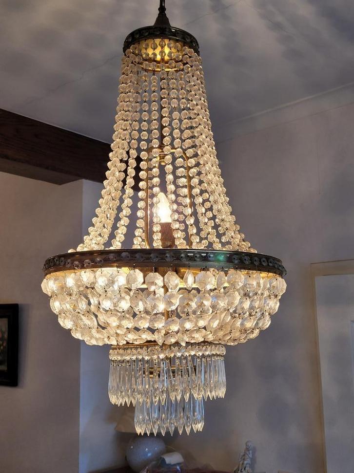 2 kristal luchters met romantische uitstraling..., Huis en Inrichting, Lampen | Kroonluchters, Gebruikt, Glas, Ophalen