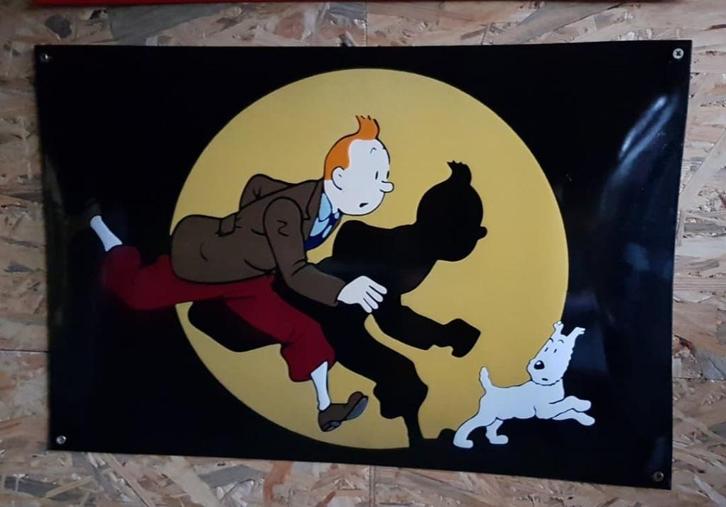 Mooi zwaar emaillen bord Kuifje met bobbie Tintin, Verzamelen, Merken en Reclamevoorwerpen, Zo goed als nieuw, Reclamebord, Ophalen of Verzenden