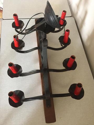 Rustieke kroonluchter massief eikenhout&smeedijzer 8 lampen beschikbaar voor biedingen