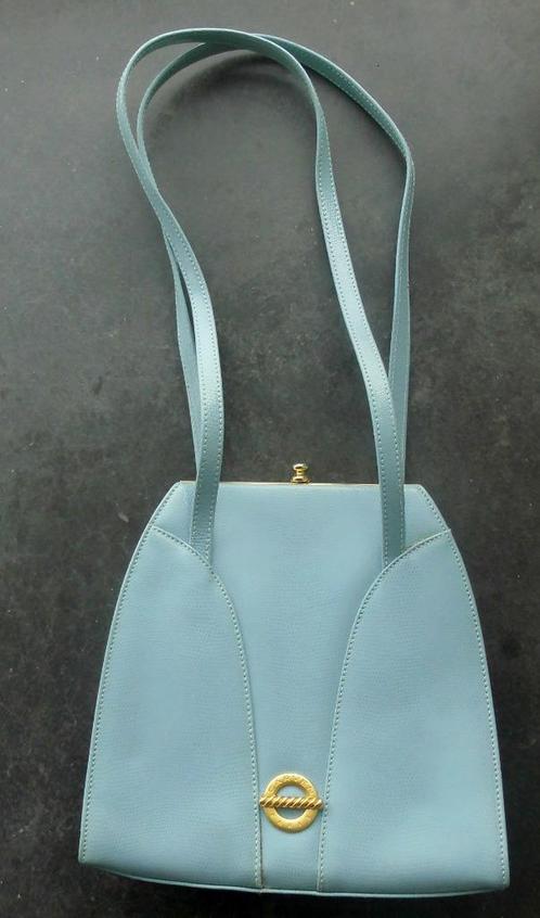 Hemelsblauwe leren tas "CARVEN PARIS" 25 X 25 cm, Handtassen en Accessoires, Tassen | Damestassen, Gebruikt, Schoudertasje, Blauw