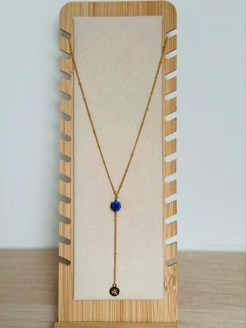 Rozenkransketting met fijn goud en koningsblauw kristal, Handtassen en Accessoires, Kettingen, Nieuw, Goud, Blauw, Ophalen of Verzenden