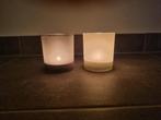 2 wit/grijs gezandstraalde theelichthouders, Enlèvement ou Envoi, Utilisé, Blanc