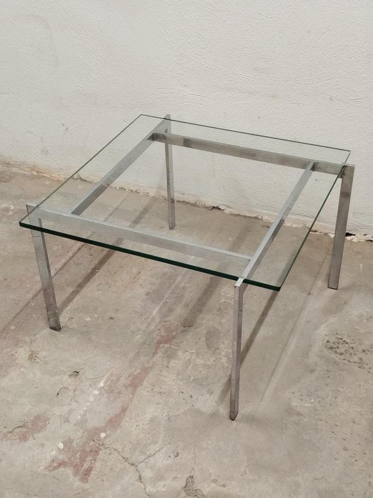 Vintage Poul Kjaerholm PK61-stijl salontafel met glazen blad, Huis en Inrichting, Tafels | Salontafels, Gebruikt, Minder dan 50 cm