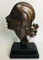 Antiek Art Deco bronzen buste beeld op marmeren voet 1930’s, Antiek en Kunst, Kunst | Beelden en Houtsnijwerken, Ophalen of Verzenden