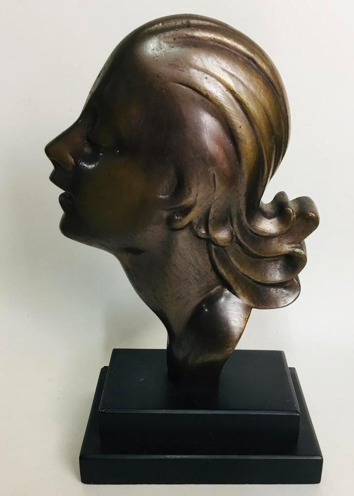 Antiek Art Deco bronzen buste beeld op marmeren voet 1930’s, Antiek en Kunst, Kunst | Beelden en Houtsnijwerken, Ophalen of Verzenden