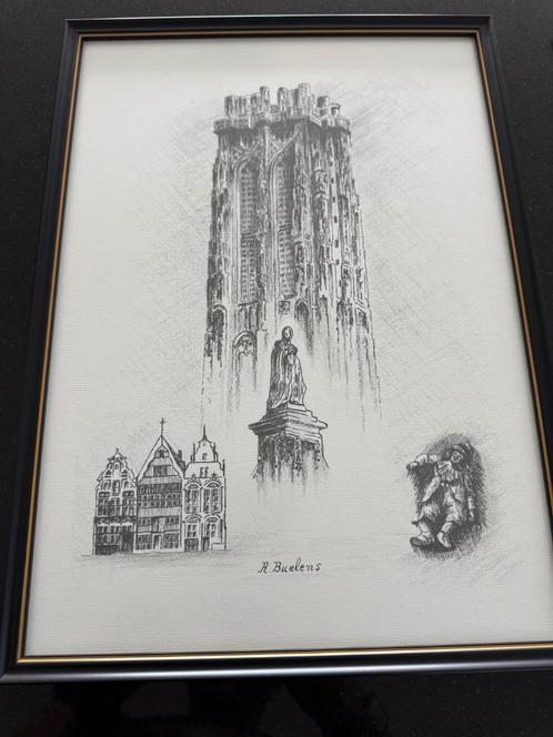 Reproductie kunstwerk R.Buelens - Mechelen, Antiek en Kunst, Kunst | Tekeningen en Fotografie, Ophalen