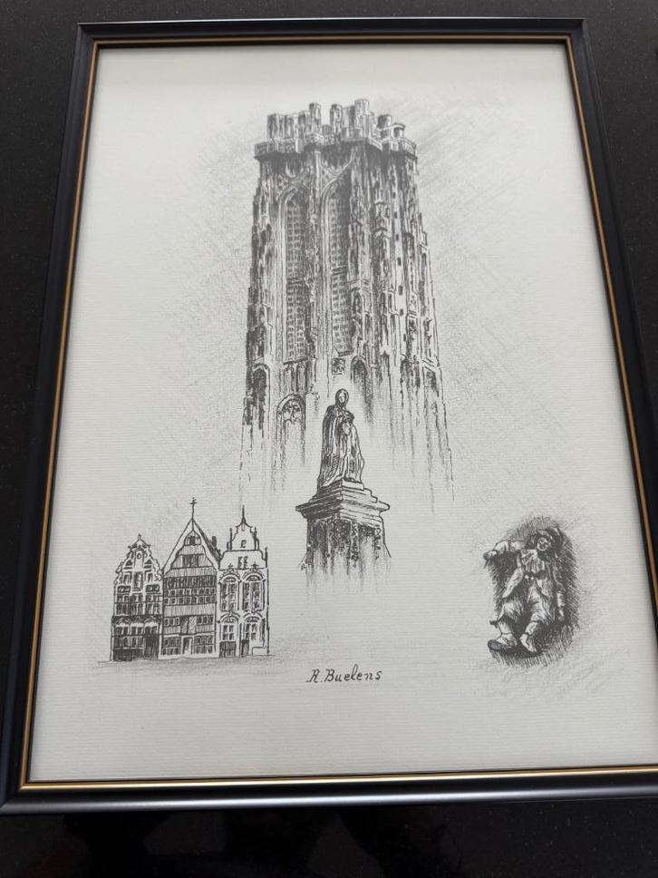 Reproductie kunstwerk R.Buelens - Mechelen, Antiek en Kunst, Kunst | Tekeningen en Fotografie, Ophalen