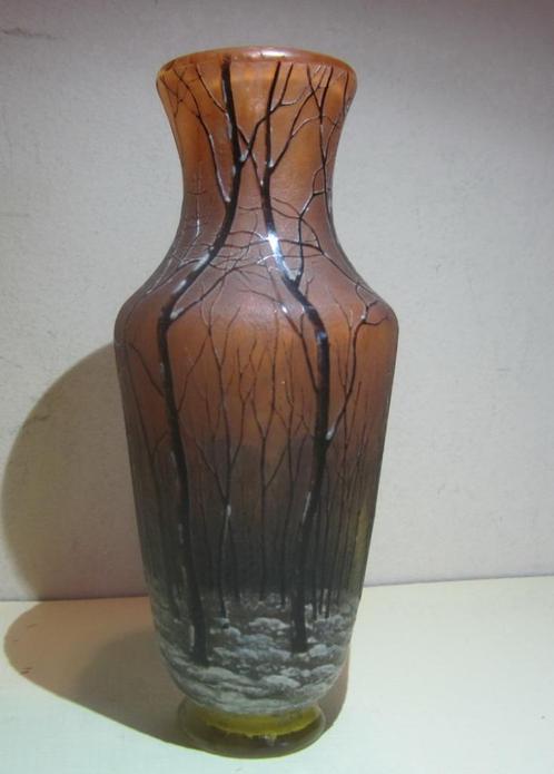 Vase Daum Nancy en verre camée, paysage enneigé, vers 1910, Antiquités & Art, Antiquités | Verre & Cristal, Envoi