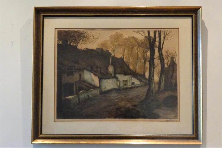 Gekleurde ets West Vlaanderen, Antiek en Kunst, Kunst | Etsen en Gravures, Ophalen of Verzenden