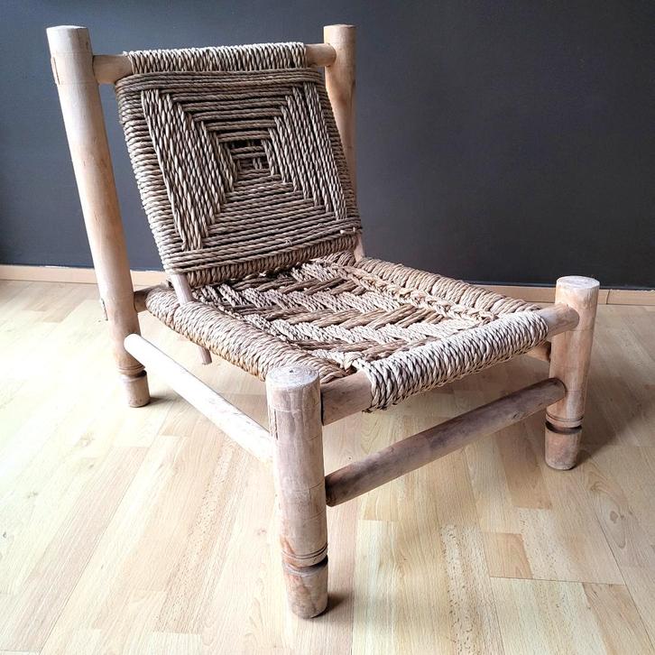 ✔️Audoux & Minet Touwfauteuil 70s, Huis en Inrichting, Fauteuils, Zo goed als nieuw, Hout, 50 tot 75 cm, Minder dan 75 cm, Verzenden