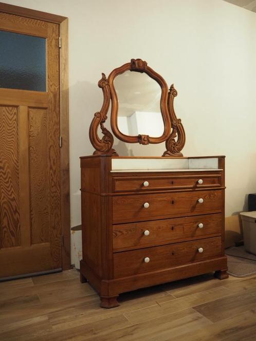 Antieke houten commode met marmeren blad, Huis en Inrichting, Kasten | Ladekasten, Gebruikt, Ophalen