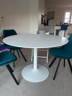Witte ronde eettafel, Huis en Inrichting, Tafels | Eettafels, Ophalen, Gebruikt, Rond, Metaal