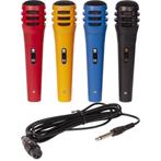 4 Karaoke microfoons rood, blauw, zwart en geel, Muziek en Instrumenten, Nieuw, Ophalen of Verzenden