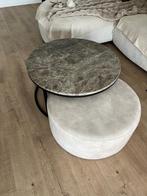 Exclusieve salontafel in Emperador marmer en bijhorende poef, Huis en Inrichting, Ophalen, Landelijk modern, Rond, Nieuw