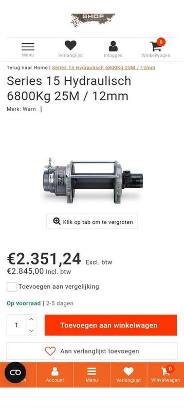 Hydraulische Winch Warn beschikbaar voor biedingen