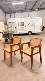 Set van 2 vintage design stoelen – hout & rotan, Huis en Inrichting, Ophalen, Hout
