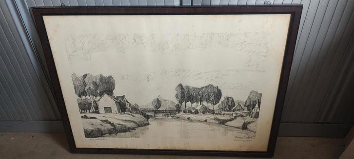 Tekening ets lito Romain Goeters Daknambrug getekend genumme, Antiek en Kunst, Kunst | Tekeningen en Fotografie, Ophalen of Verzenden