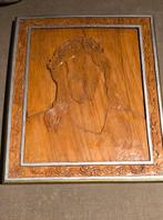 Basrelief in hout/ Christuskop met doornenkroon, Antiek en Kunst, Ophalen of Verzenden